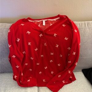 Joyspun Red Long Sleeve PJ set with Bow Design